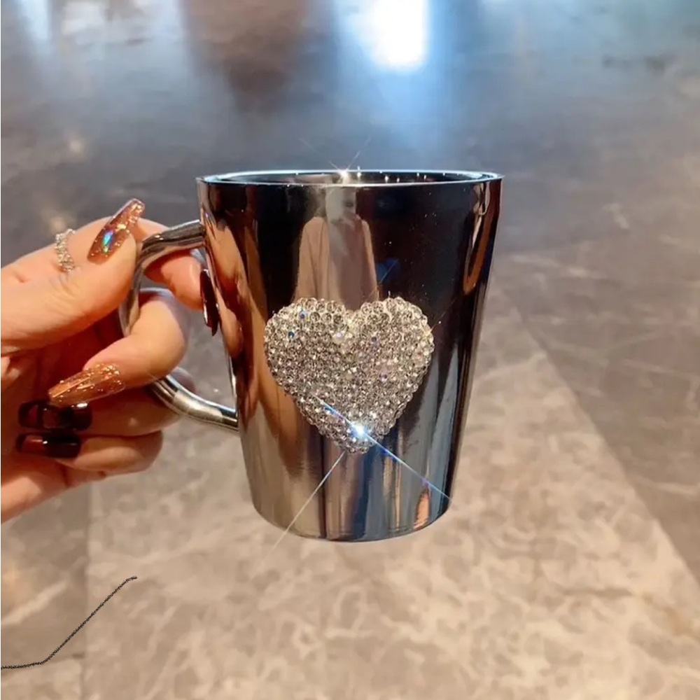 Silver Mug with Rhinestone Heart NIB - Picture 1 of 2